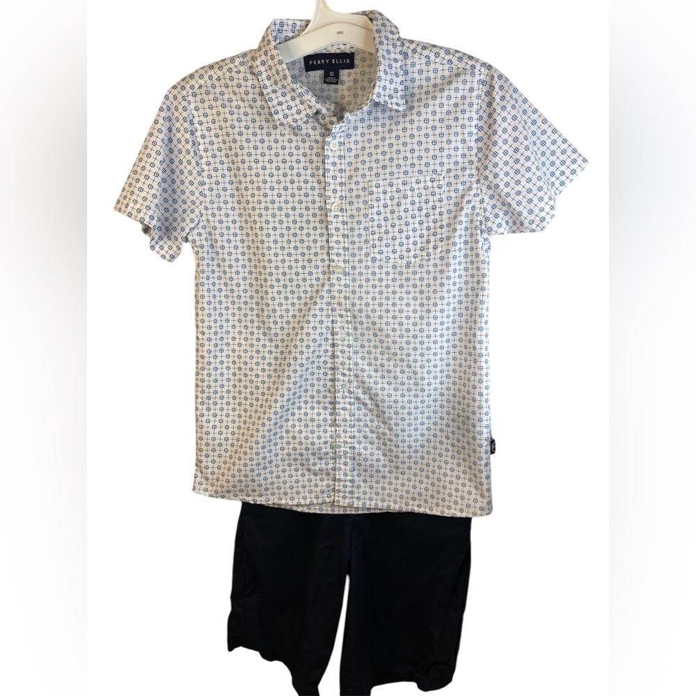 🏷️ Perry Ellis Boys Blue and White Matching SHORTS Set Size 12